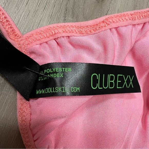 Club Exx x Dolls Kill triangle bikini top coral stretch sparkle festival szL - Picture 11 of 15
